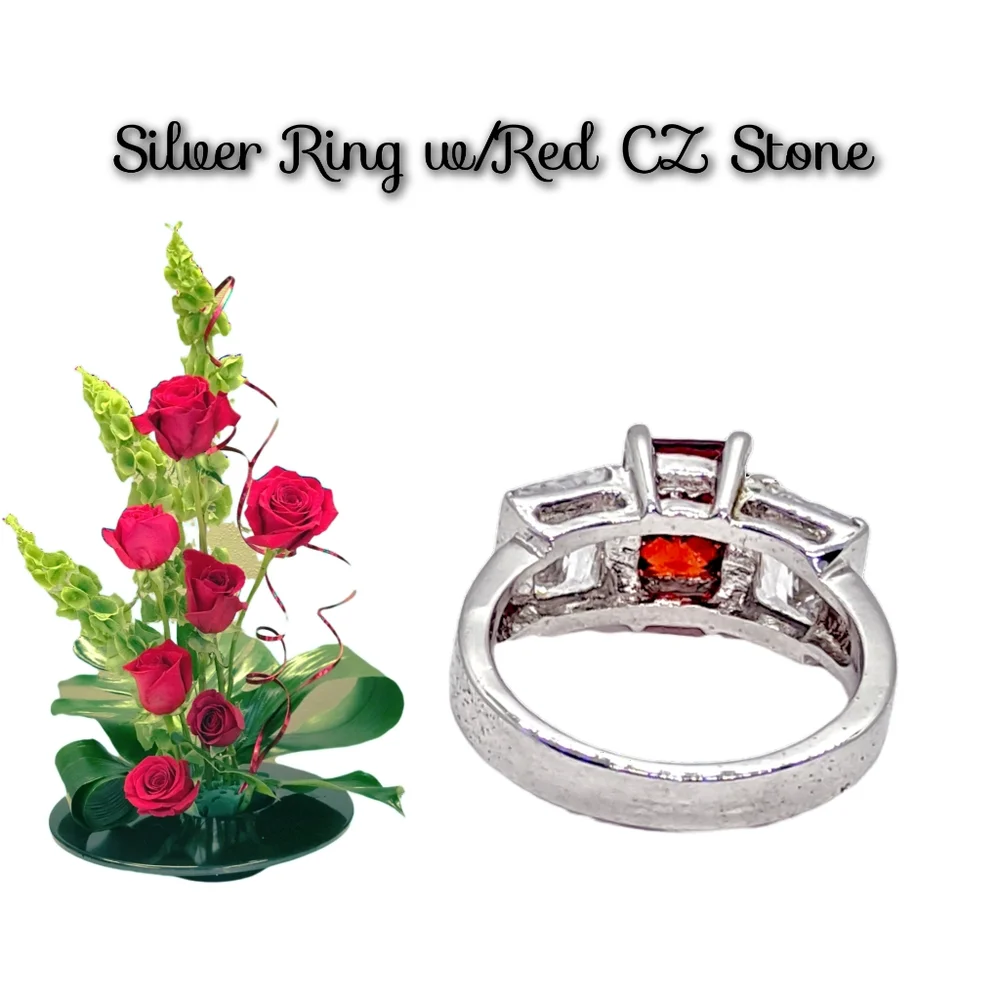 👣4/$20. Silver Ring w/Red CZ Stone